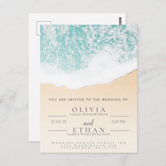 Tropical Beach Waves Bruiloft Uitnodiging Briefkaa (Voorkant / Achterkant)