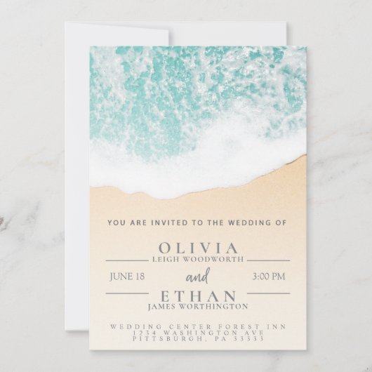 Tropical Beach Waves Wedding Invitation Sjabloon Kaart (Voorkant)