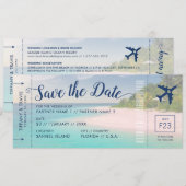 Tropical Beach Wedding Boarding Pass Save the Date Aankondiging (Voorkant / Achterkant)