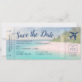 Tropical Beach Wedding Boarding Pass Save the Date Aankondiging (Voorkant)