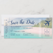 Tropical Beach Wedding Boarding Pass Save the Date