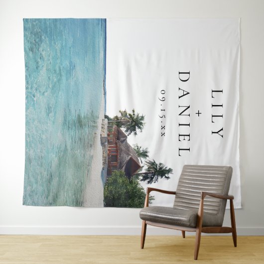 Tropical Beach Wedding Photo Backdrop Wandkleed (In Situ (horizontaal))