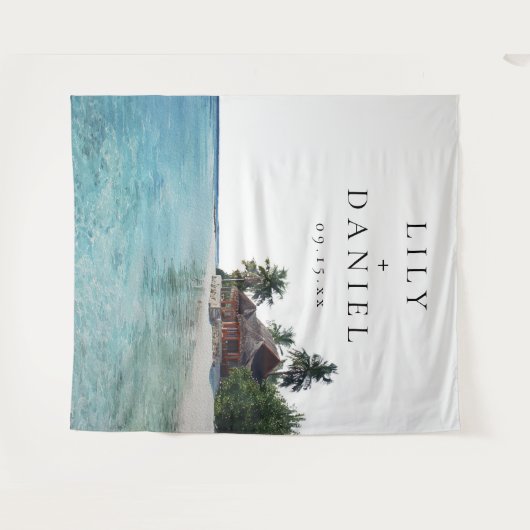 Tropical Beach Wedding Photo Backdrop Wandkleed (Voorkant (horizontaal))