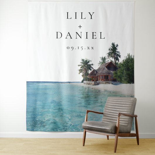 Tropical Beach Wedding Photo Backdrop Wandkleed (In situ)