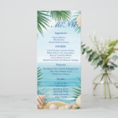 Tropical Beach Wedding Reception Menu Card (Staand voorkant)
