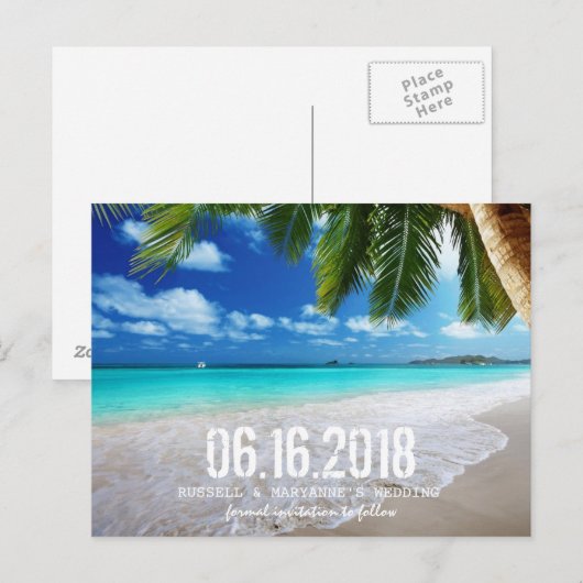 Tropical Beach Wedding Save the Date Briefkaart (Voorkant / Achterkant)