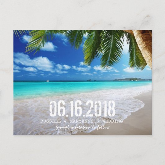 Tropical Beach Wedding Save the Date Briefkaart (Voorkant)