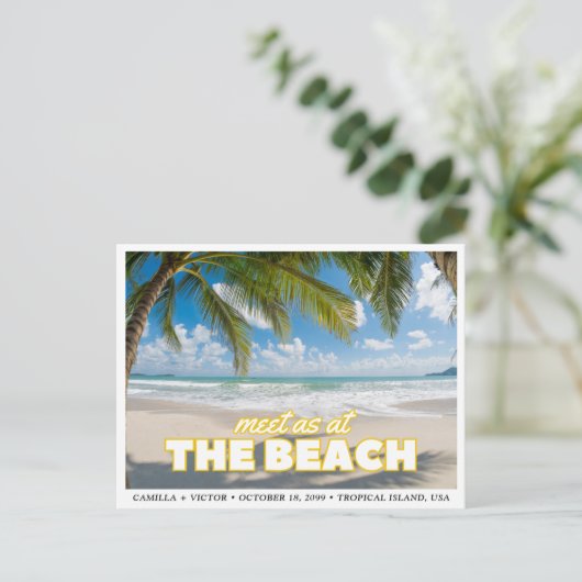 Tropical Beach Wedding Save the Date Briefkaart (Staand voorkant)