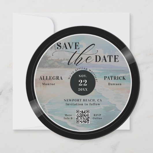 Tropical Beach Wedding Save the Date Muziek Liefde (Voorkant)