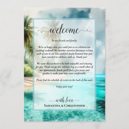 Tropical Beach Wedding Welcome & Itinerary Programmakaart (Voorkant)
