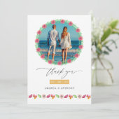 Tropical Beach Weduwfoto Bedankkaart (Staand voorkant)