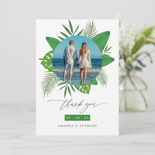 Tropical Beach Weduwfoto Bedankkaart (Staand voorkant)