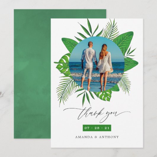 Tropical Beach Weduwfoto Bedankkaart (Voorkant / Achterkant)