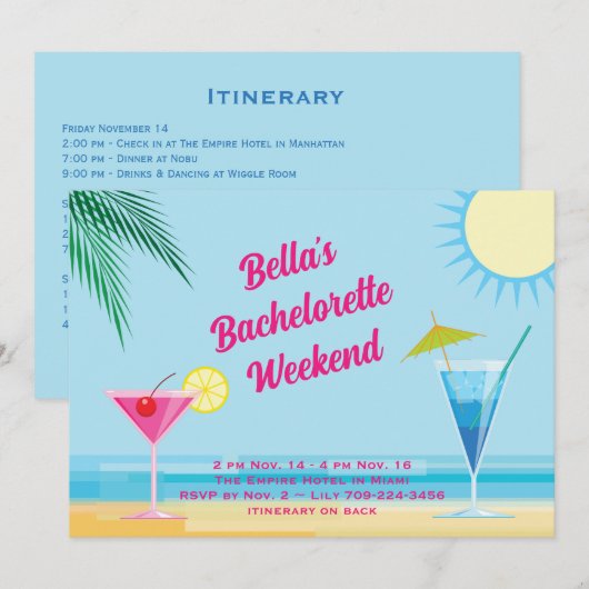 Tropical Beach Weekend Vrijgezellenuitnodiging Kaart (Voorkant / Achterkant)