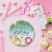 Tropical Beach With Palm Leaves Summer Birthday Papieren Bordje (Feest)