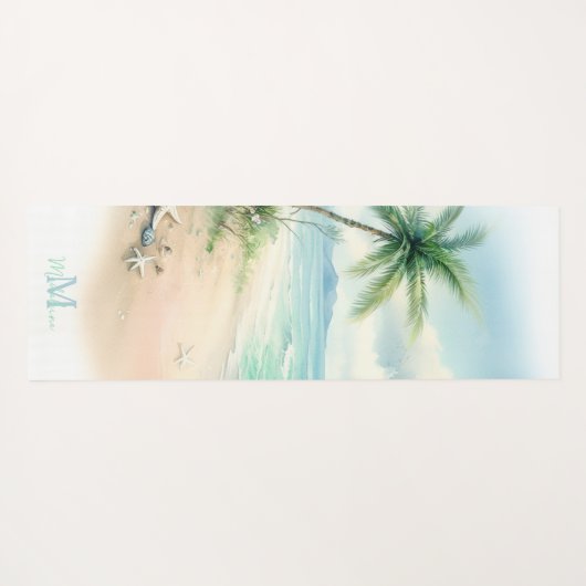 Tropical Beach Zand Zeester Palm Naam Monogram Yogamat (Achterkant (horizontaal))