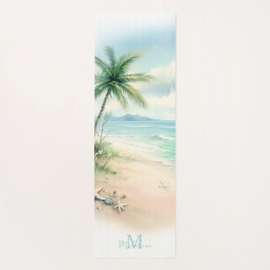 Tropical Beach Zand Zeester Palm Naam Monogram Yogamat (Achterkant)