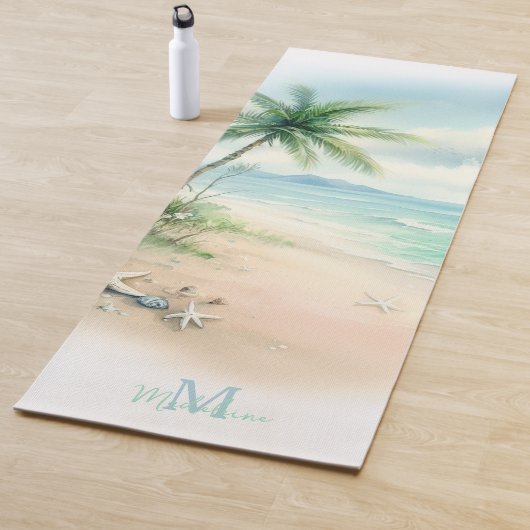 Tropical Beach Zand Zeester Palm Naam Monogram Yogamat (In situ)