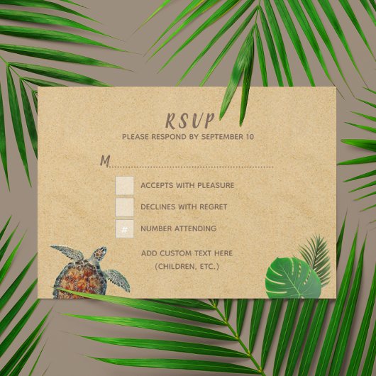 Tropical Beach Zee Schildpad Bruiloft RSVP Kaart