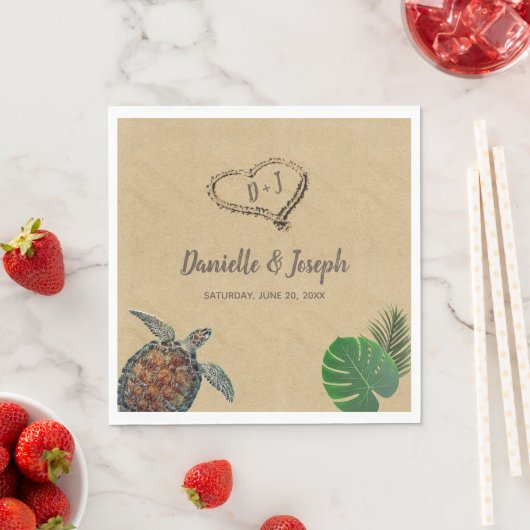 Tropical Beach Zee Turtle Bruiloft Servet (Insitu)