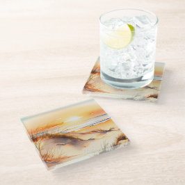 Tropical Beach Zee Zand Ocean Coast Sunset Glazen Onderzetter