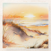 Tropical Beach Zee Zand Ocean Coast Sunset Glazen Onderzetter (Voorkant)