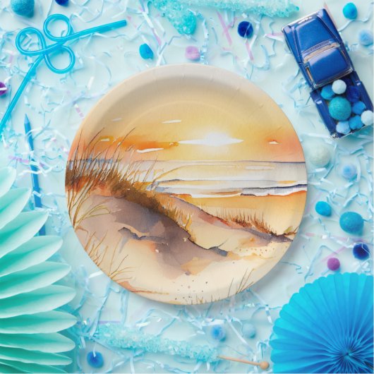 Tropical Beach Zee Zand Ocean Coast Sunset Papieren Bordje (Feest)