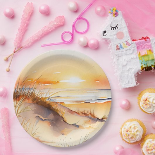 Tropical Beach Zee Zand Ocean Coast Sunset Papieren Bordje (Feest)