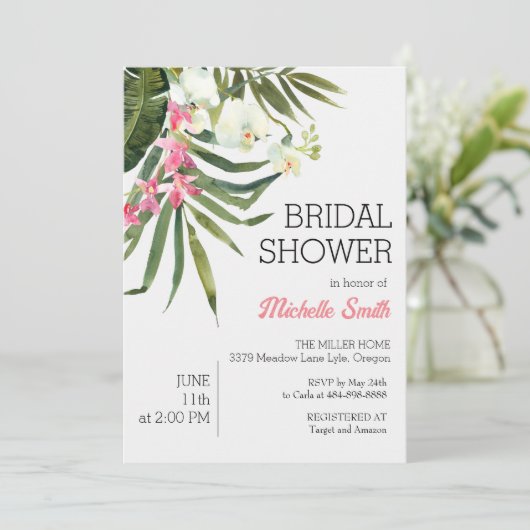 Tropical Beach Zomer Bruidsdouche Uitnodiging (Staand voorkant)