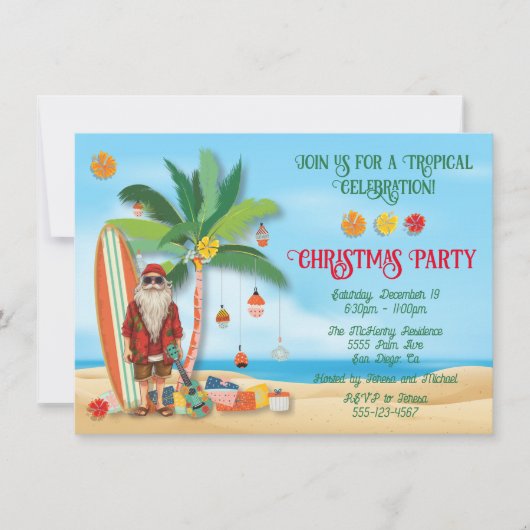 Tropical Beach Zomer Kerstfeest Kaart (Voorkant)