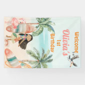 Tropical Beach Zomer Surf Zee 1e Verjaardag Meisje Spandoek (Horizontaal)