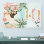 Tropical Beach Zomer Surf Zee 1e Verjaardag Meisje Spandoek (Beurs)