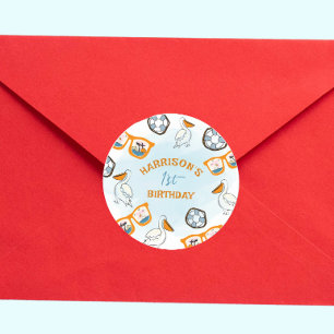 Tropical Beach Zonnebril Jongen Verjaardag Ronde Sticker