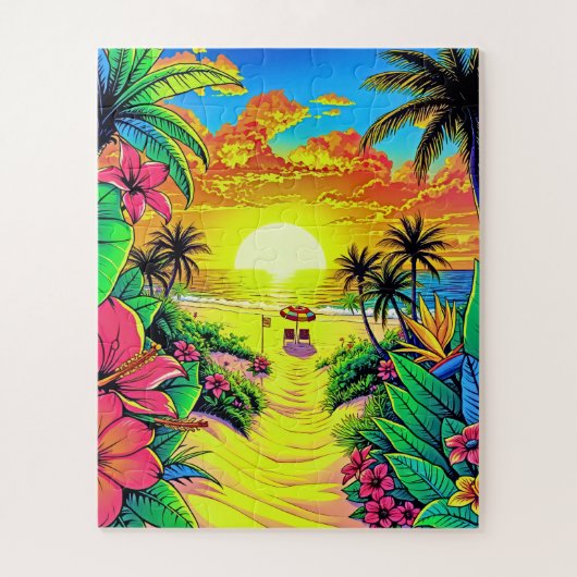 Tropical Beach Zonsondergang voor kinderen Legpuzzel (Verticaal)