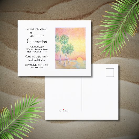 Tropical Beach Zonsondergang Zomerfeest Uitnodiging Briefkaart