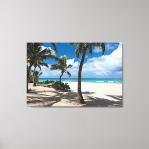 Tropical Beaches Anguilla Beach, Palm Tree Canvas Afdruk