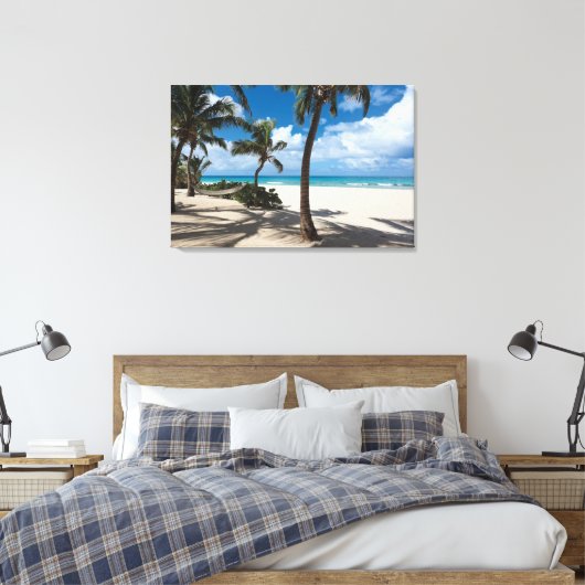 Tropical Beaches Anguilla Beach, Palm Tree Canvas Afdruk (Insitu (Slaapkamer))