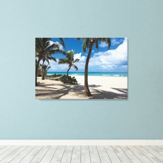 Tropical Beaches Anguilla Beach, Palm Tree Canvas Afdruk (Insitu (Houten vloer))