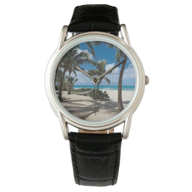 Tropical Beaches Anguilla Beach, Palm Tree Horloge (Voorkant)