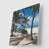 Tropical Beaches | Anguilla Beach, Palm Tree Vierkante Klok (Hoek)