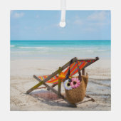 Tropical Beaches | Beach Chair on Sand Glas Ornament (Achterkant)