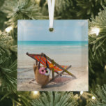 Tropical Beaches | Beach Chair on Sand Glas Ornament<br><div class="desc">This amazing Getty Foto's an amazing beach sunset.</div>