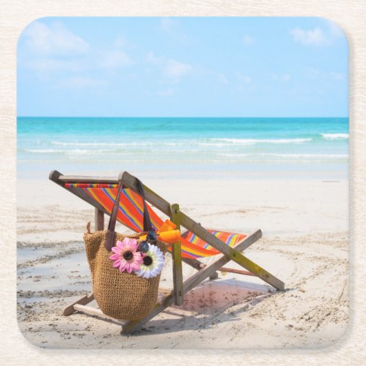 Tropical Beaches | Beach Chair on Sand Kartonnen Onderzetters (Voorkant)