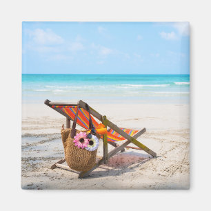Tropical Beaches Beach Chair on Sand Magneet