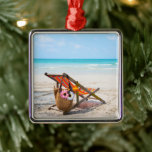 Tropical Beaches | Beach Chair on Sand Metalen Ornament<br><div class="desc">This amazing Getty Foto's an amazing beach sunset.</div>