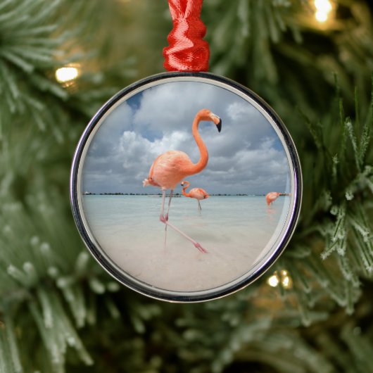 Tropical Beaches Flamingos Beach, Aruba Metalen Ornament (Boom)