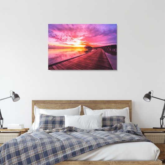 Tropical Beaches Maldiven Sunset Canvas Afdruk (Insitu (Slaapkamer))