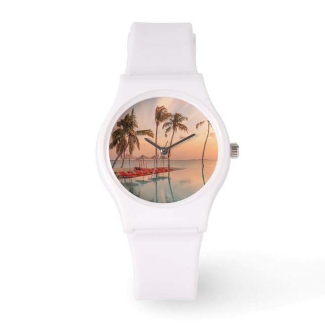 Tropical Beaches Maldiven Tropical Beach & Pool Horloge (Voorkant)