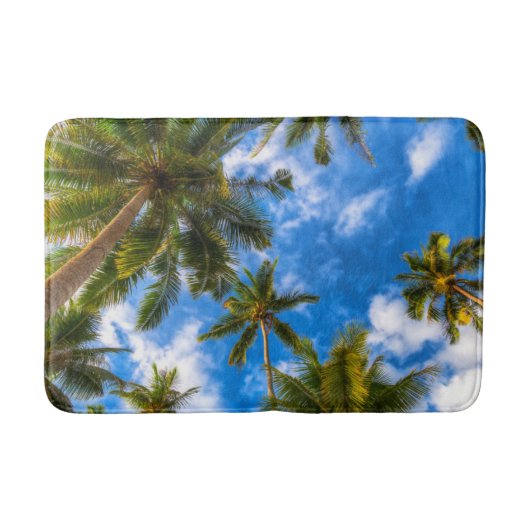 Tropical Beaches | Palm Trees on Blue Sky Badmat (Voorkant)