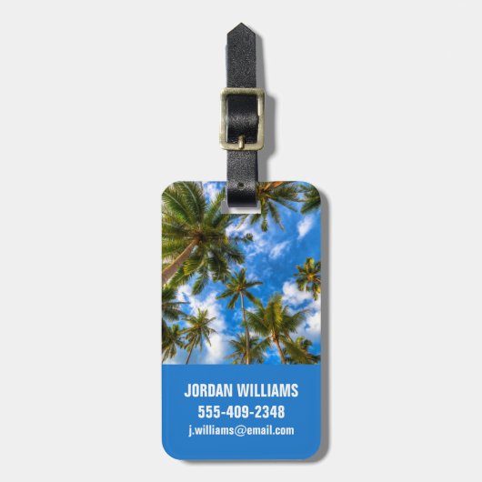 Tropical Beaches | Palm Trees on Blue Sky Bagagelabel (Voorkant verticaal)